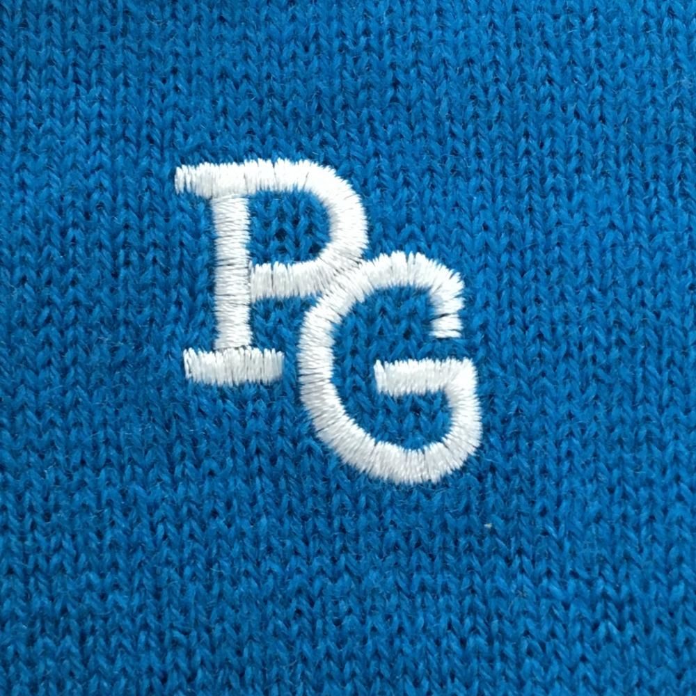 美品】パーリーゲイツ セーター ブルー×白 裾総柄 ウール100％ ニット