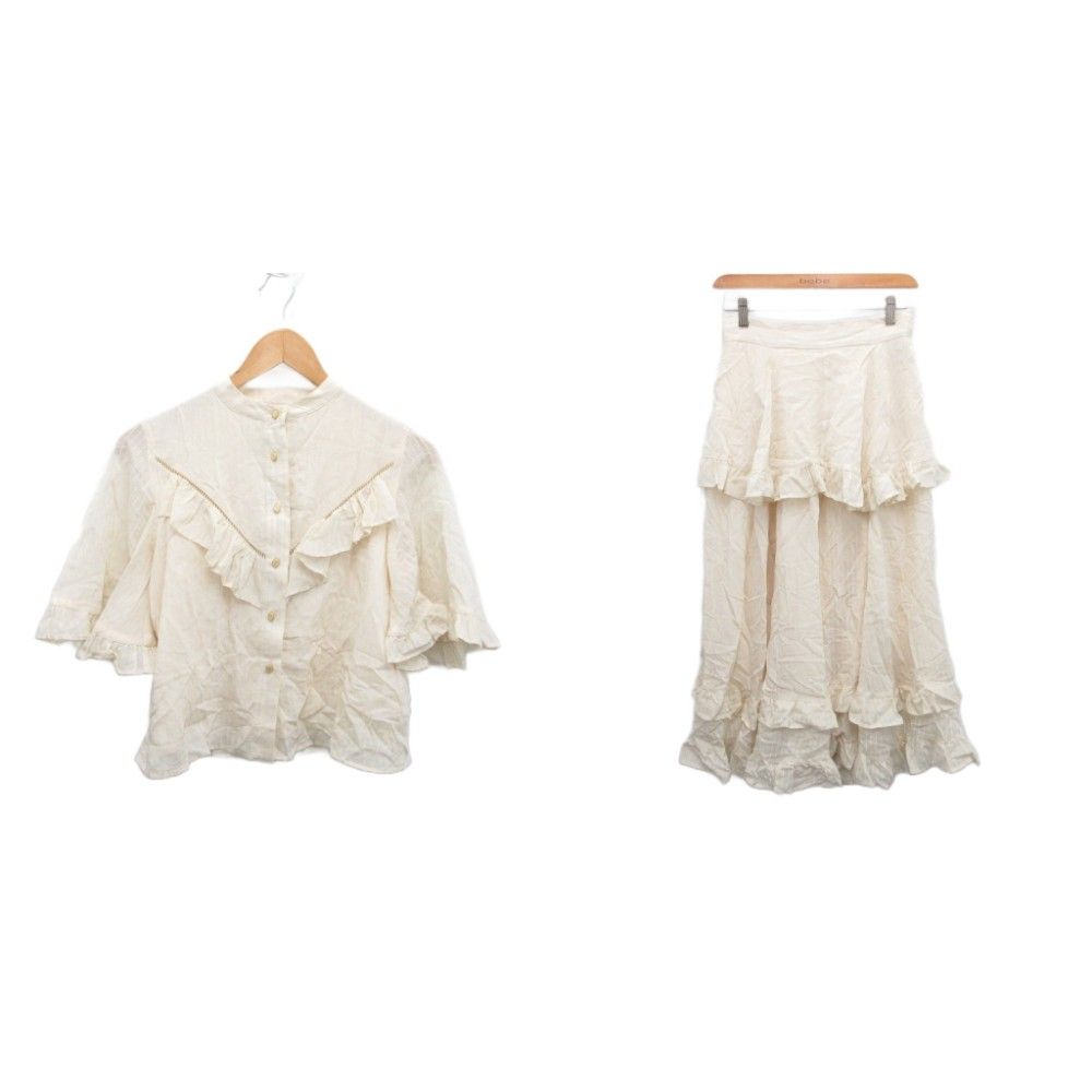 トゥエンティーズ Tnewties ワンピース セットアップ スカート ロング ストライプ フリル ベージュ