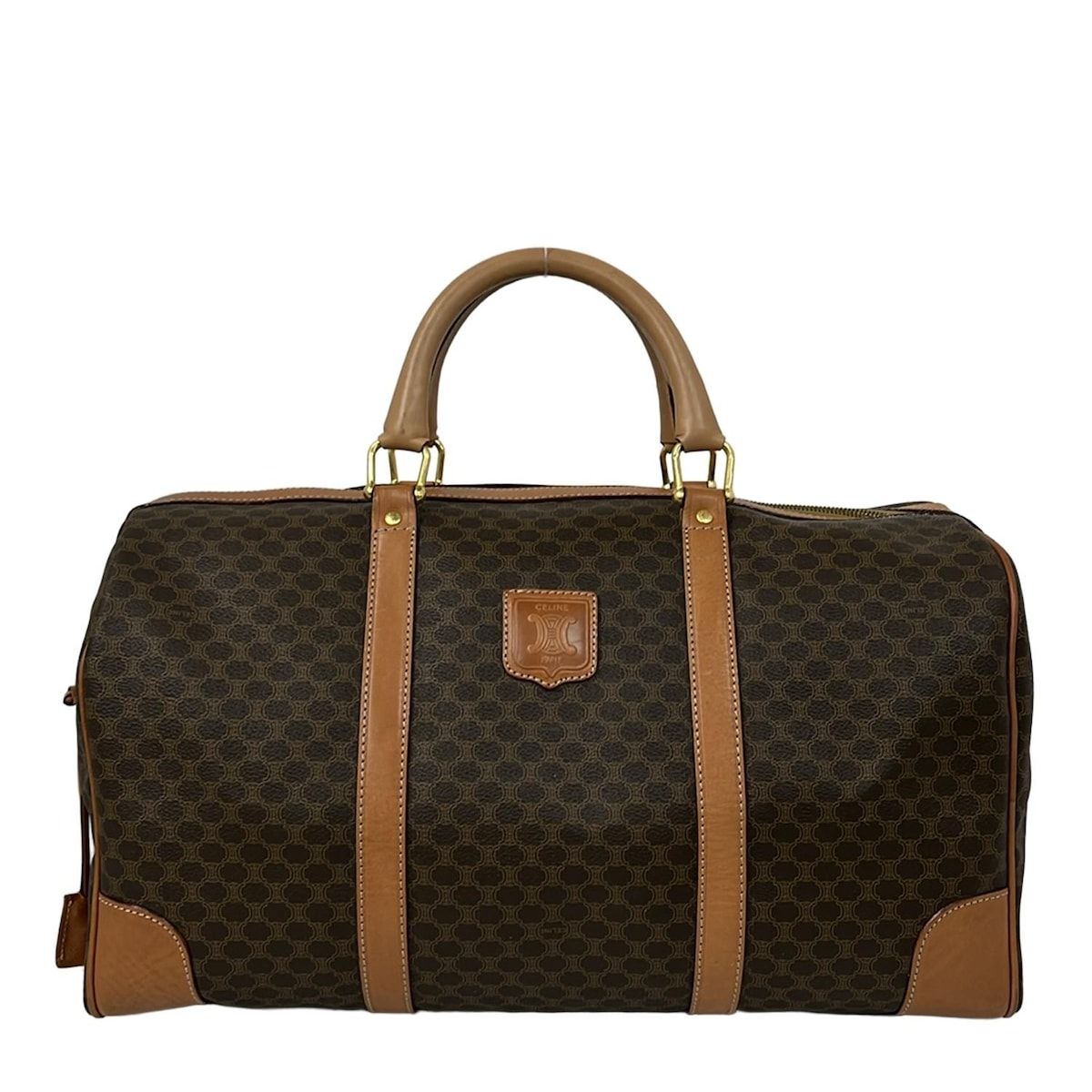 CELINE セリーヌ ボストンバッグ マカダム柄 ダークブラウン×ブラウン 本体ロックなし レザー