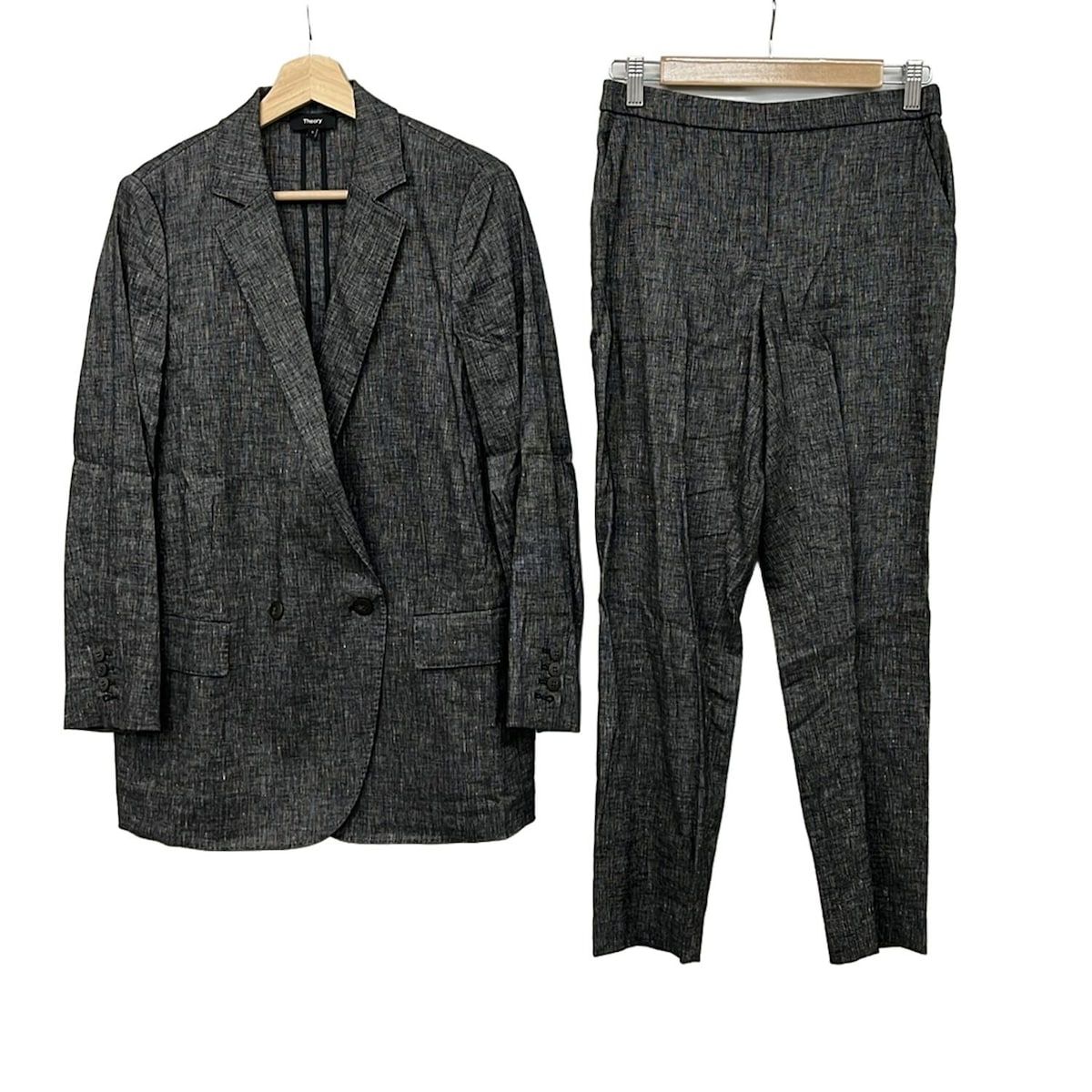 theory セオリー レディースパンツスーツ レディース - 黒×グレー ダブル