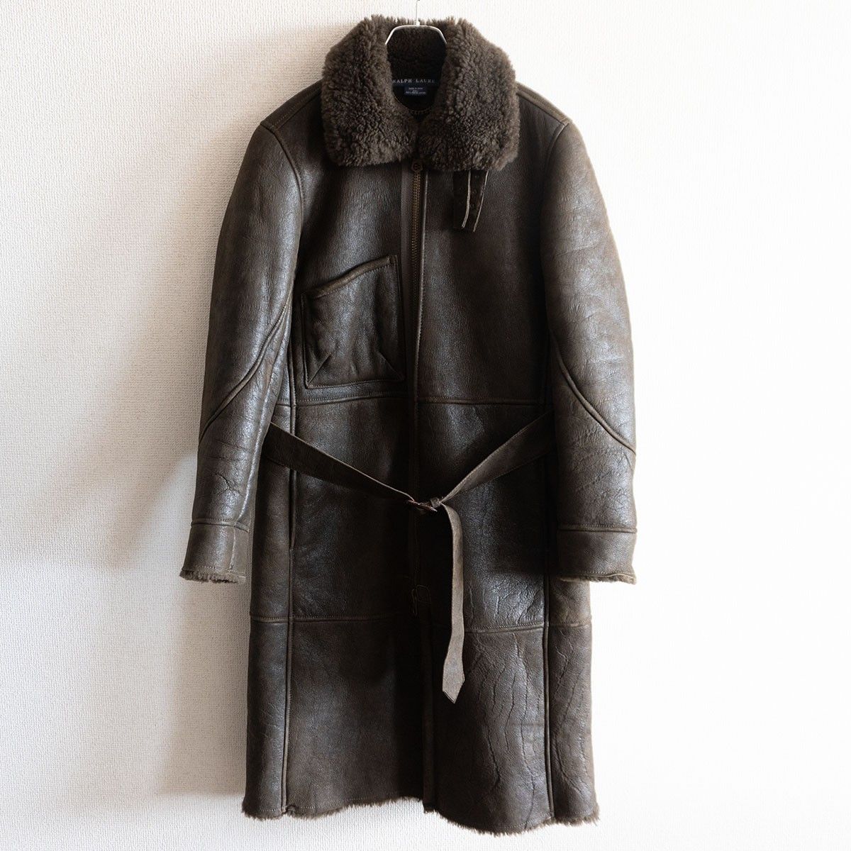 最高級】RALPH LAUREN 【ムートン ロング コート】9 ブラウン レザー