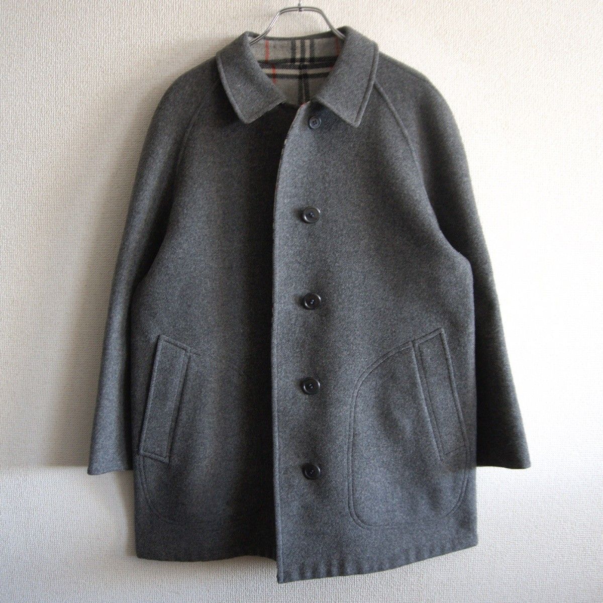 美品】 BURBERRYS 【ウール リバーシブル コート】40 グレー チェック