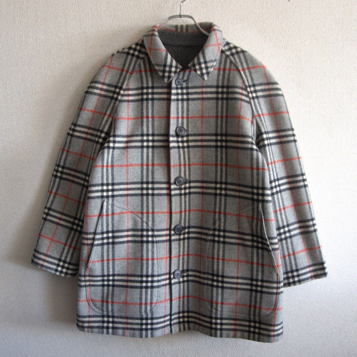 美品】 BURBERRYS 【ウール リバーシブル コート】40 グレー チェック