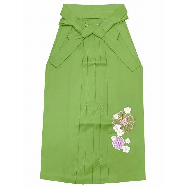 卒業式の袴 レディース 刺繍 無地袴 行燈袴 S|M|L|LL 黄緑 ねじり菊と桜刺繍