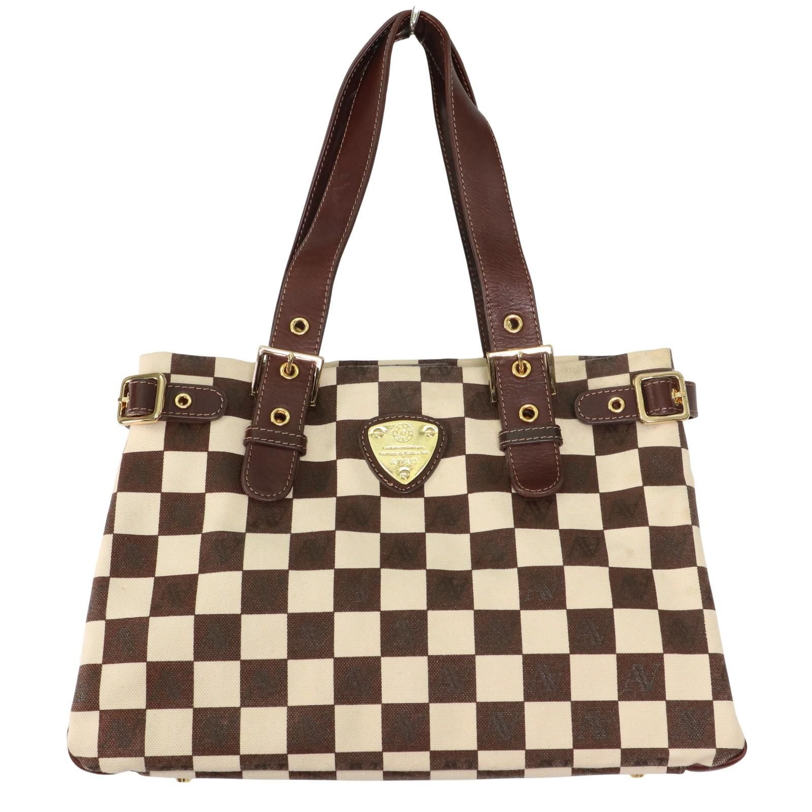 A 4対応 ATAO アタオ 市松模様チョコ トートバッグ キャンバス レザー 茶ブラウン系 ブロックチェック モノグラム