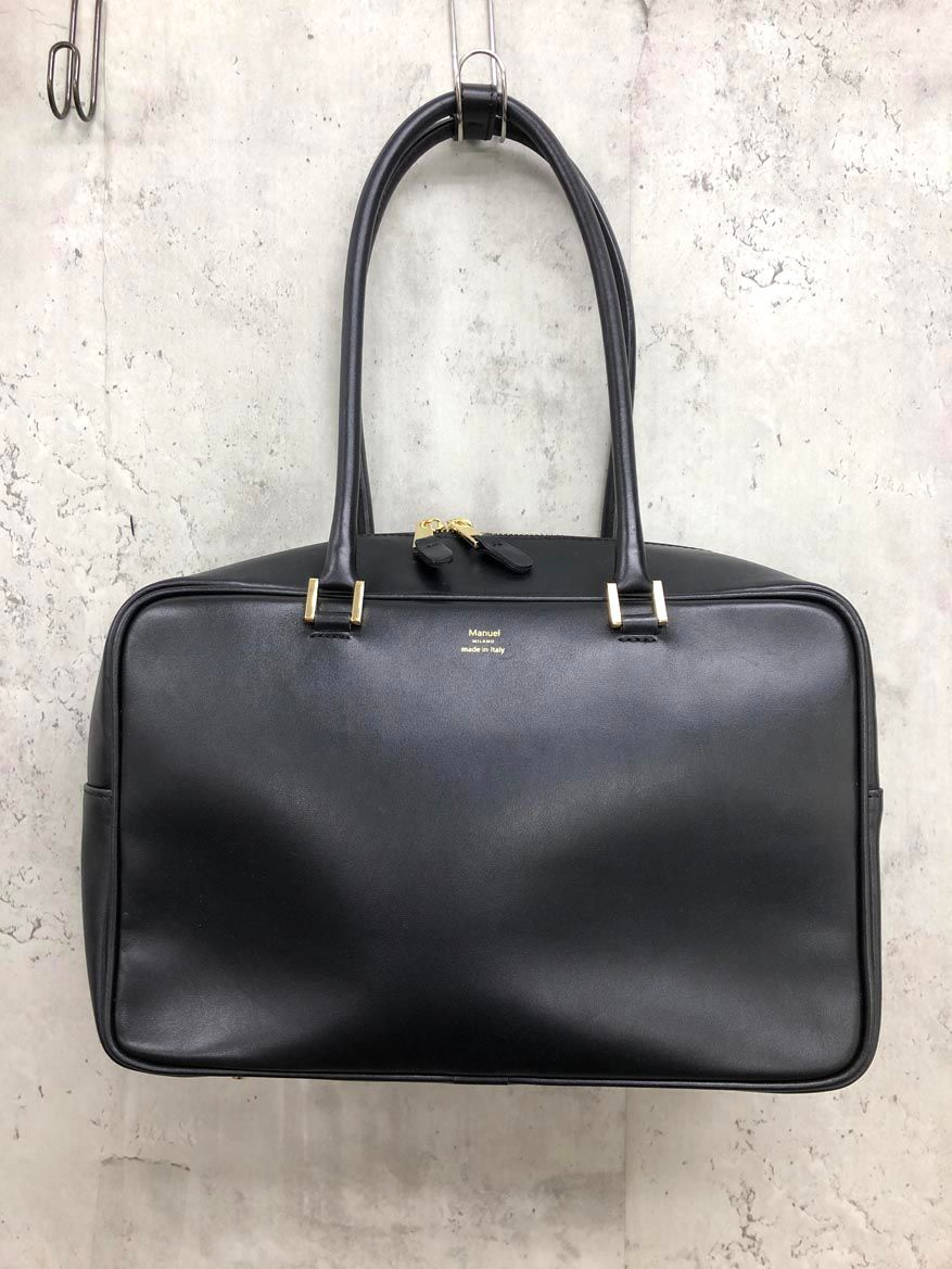 Manuel MILANO マニュエルミラノ イエナ スクエアフォルム レザー ボストン バッグ 黒 ◎レディース