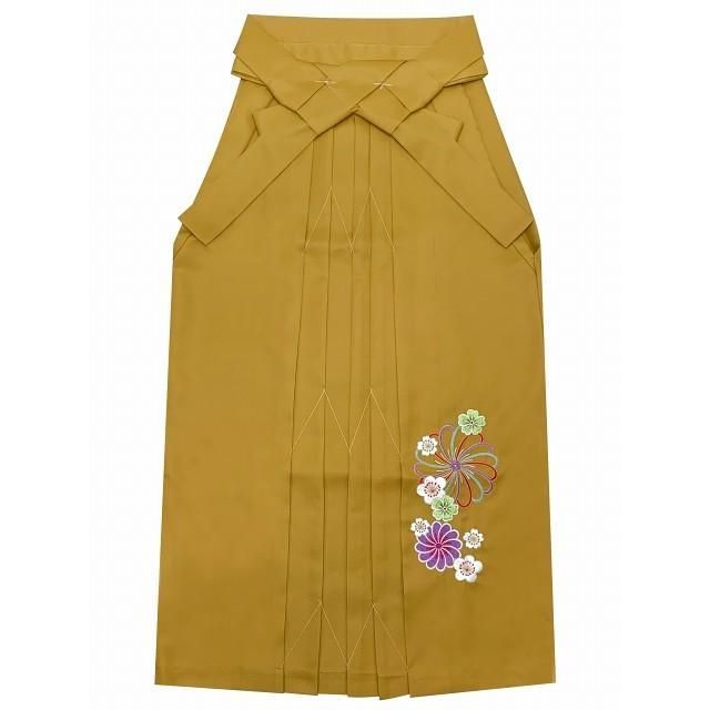 卒業式 袴 レディース 刺繍 無地袴 行燈袴 M|LL 金茶 ねじり菊と桜刺繍