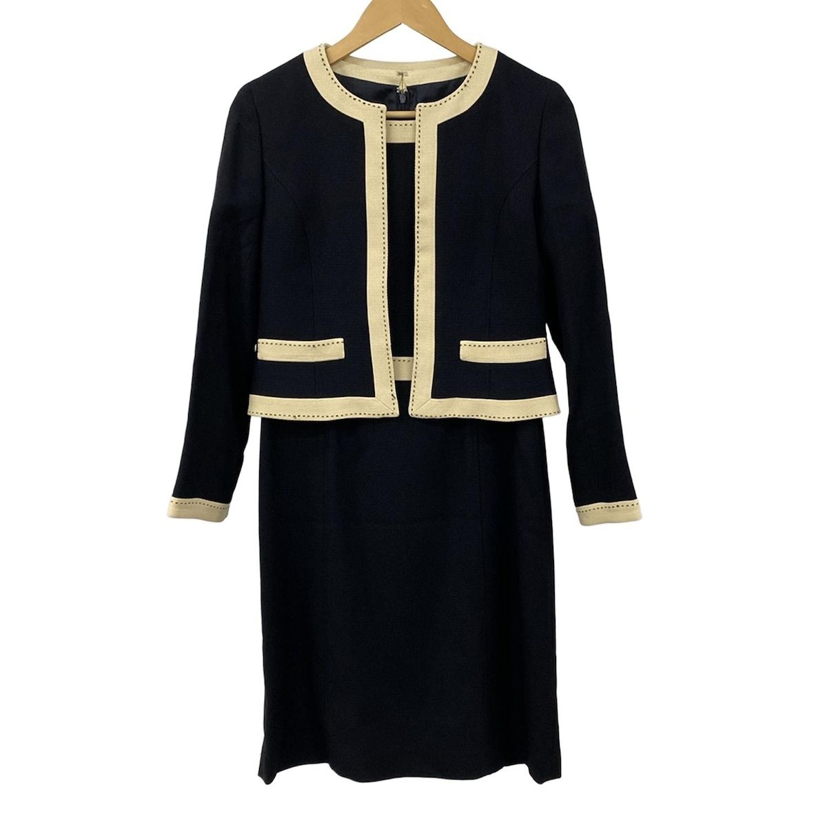 COURREGES クレージュ ワンピーススーツ レディース - ダークネイビー×ベージュ 肩パッド