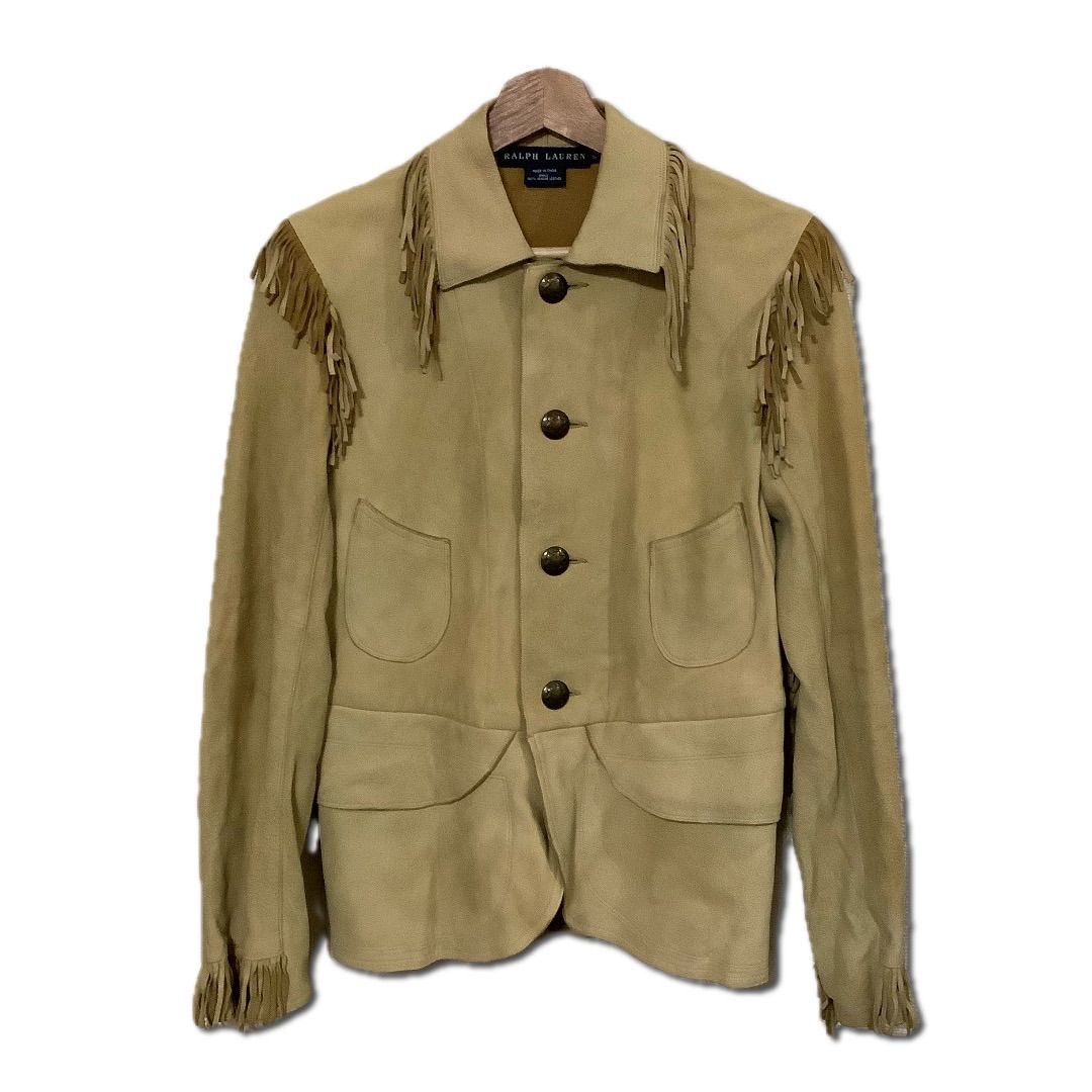 RALPH LAUREN ラルフローレン フリンジ付きレザージャケット ビンテージ セレクト レディース カジュアル ウエスタンウェア ベージュ 古着 9 K-71