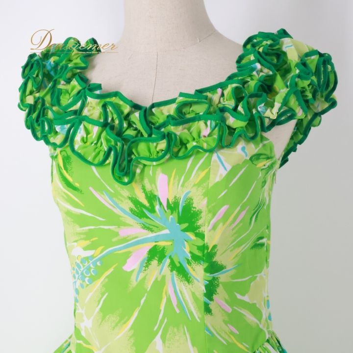 フラダンス 衣装 ワンピース ドレス グリーン系 アロハエミカ