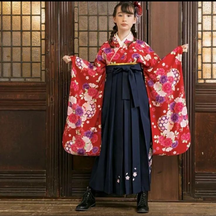 美品 arisana 袴 160 一式セット 花柄 赤 紺 アリサナ 卒業式 - メルカリ