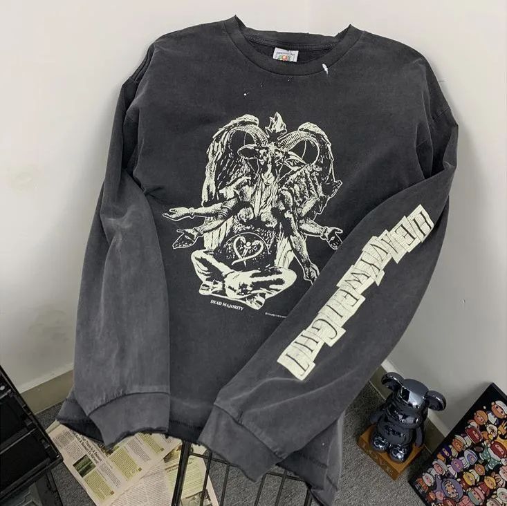 ♥ フロントプリント ヴィンテージ加工 ロングスリーブ Tシャツ サイズ S～XL K