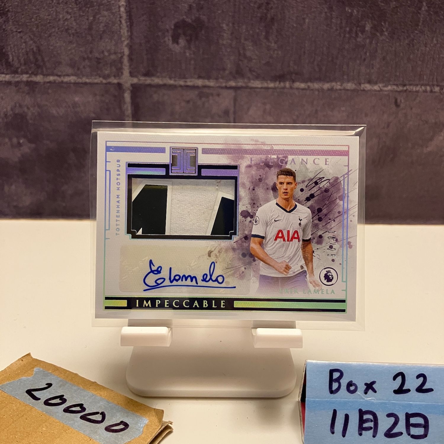 2019-20 Panini Impeccable Erik Lamela 10|25 直筆サインカード Tottenham Hotspur Match-worn パッチ カード