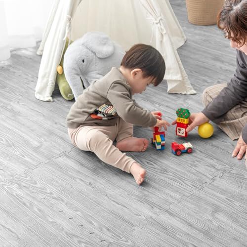 タンスのゲン ジョイントマット 大判59 cm 厚み10 mm 6畳用 組 木目調 防音 ノンホル サイドパーツ付き アッシュグレー 79754