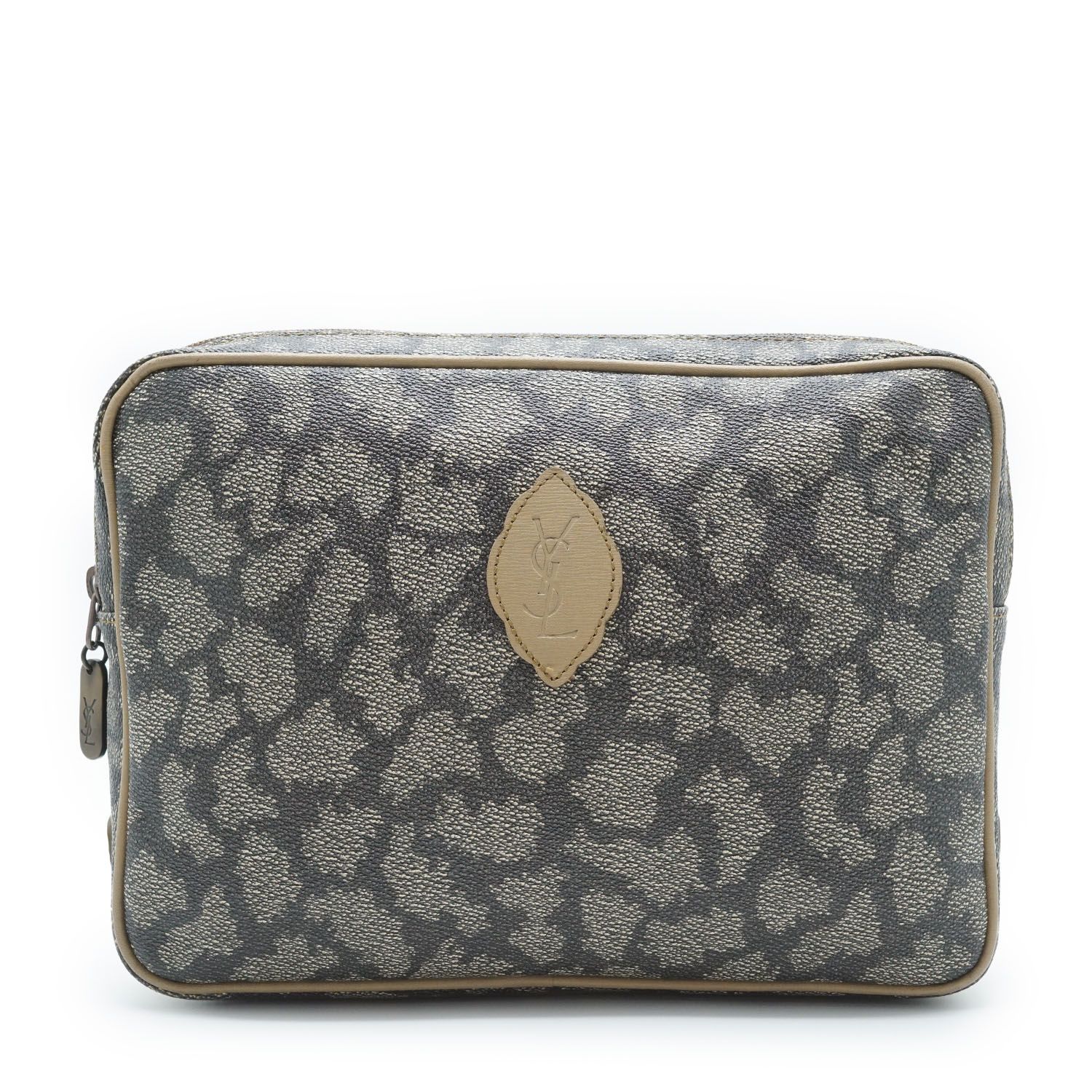 イヴ サンローラン ビンテージ ジラフプリント クラッチバッグ トープ Vintage Yves Saint Laurent Giraffe Print Clutch Taupe Canvas Leather