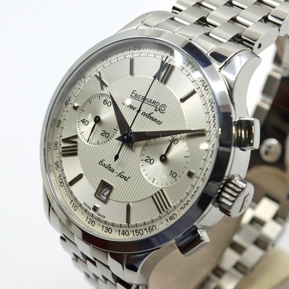 栄 エベラール エクストラフォルト グラン タイユ ルー ア コロンヌ 31955.4 シルバー 腕時計 クロノグラフ SS 自動巻き メンズ♥