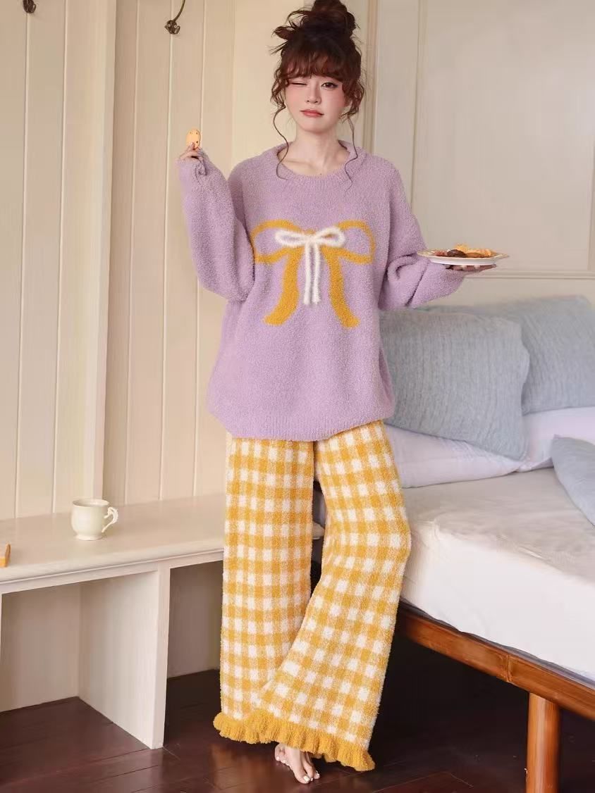 冬用 もこもこ 半面フリース ルームウェア上下セット レディース S〜XL サイズ展開