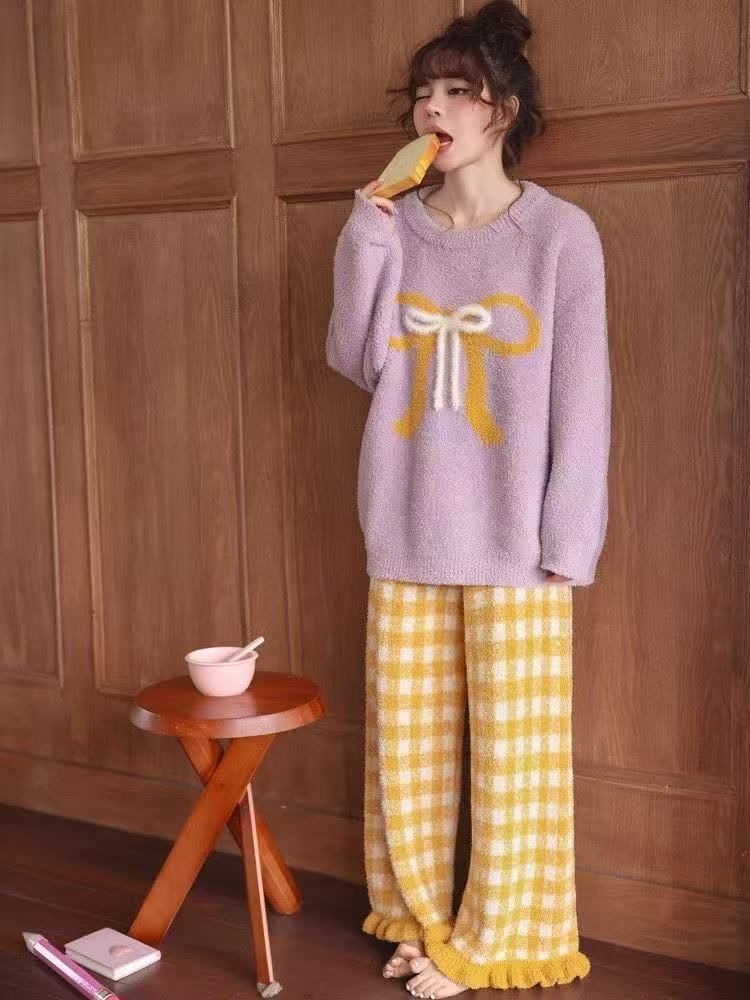 冬用 もこもこ 半面フリース ルームウェア上下セット レディース S〜XL サイズ展開