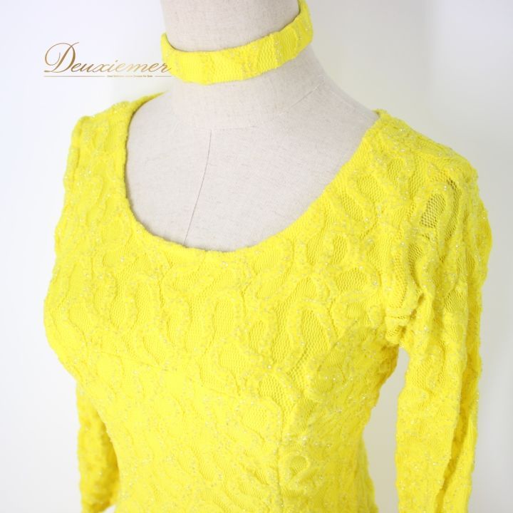 社交ダンス 衣装 スタンダード ドレス ワンピース レッスンウェア パーティ衣装 女性用 レディース オールシーズン イエロー系 U NA ユーナ フロート フンワリ スカート 輝く イエロー 軽やか フロート付き デザイン チョーカーセット おしゃれ