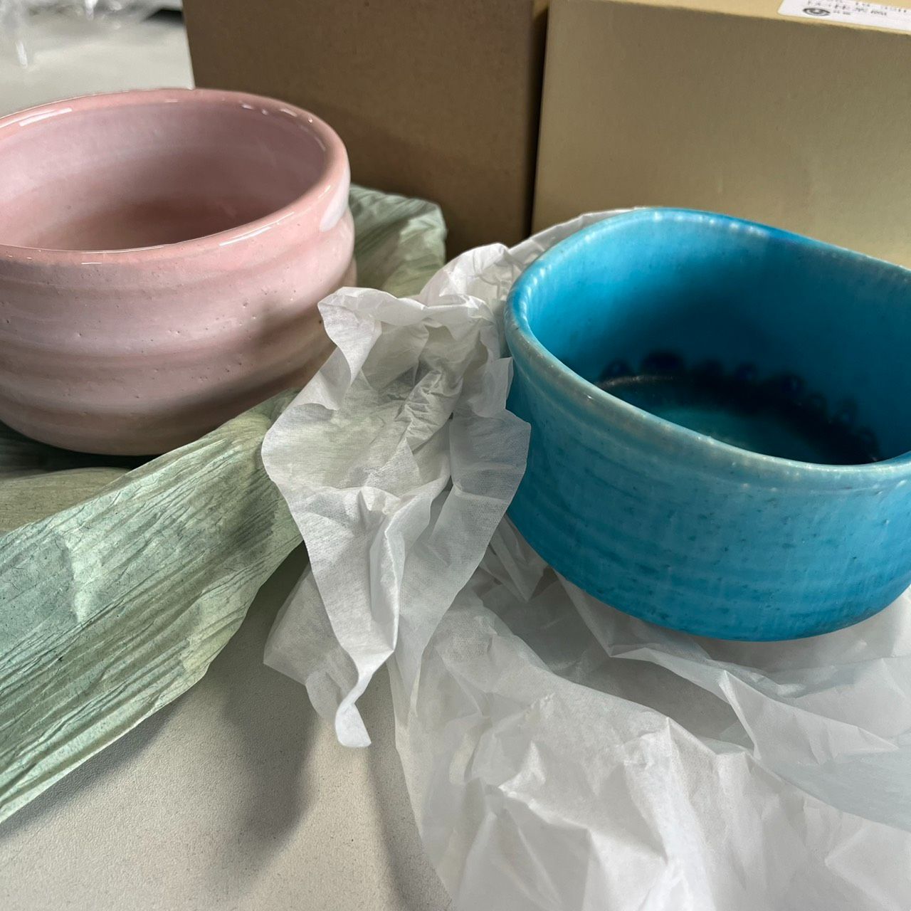 抹茶碗 2点セット ピンク 青 陶器 茶道具 共 き ♥保管品