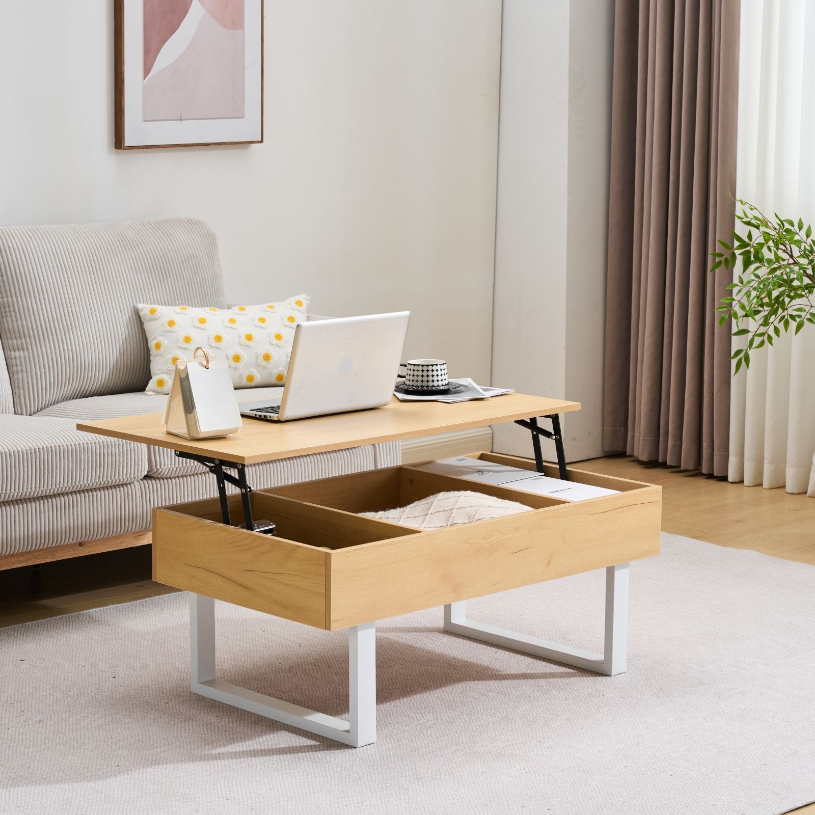 高さ調節 ローテーブル センターテーブル 内部大容量でしっかり収納 NATURAL