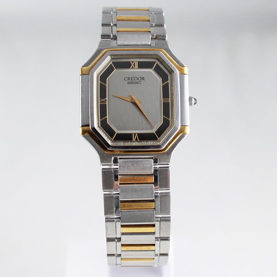 SA 218 SEIKO CREDOR クレドール 5 A 74-3 10 八角形 オクタゴン コンビ クォーツ シルバー文字盤 ローマ数字 ドレス 腕時計 ヴィンテージ 銀座サコム堂 |期間 販売