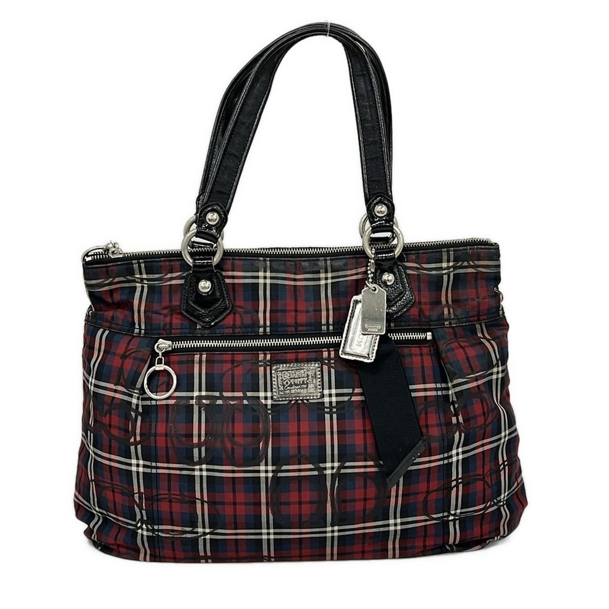 COACH コーチ トートバッグ ポピー タータン グラム トート 18713 レッド×ネイビー×白 チェック柄 レザー
