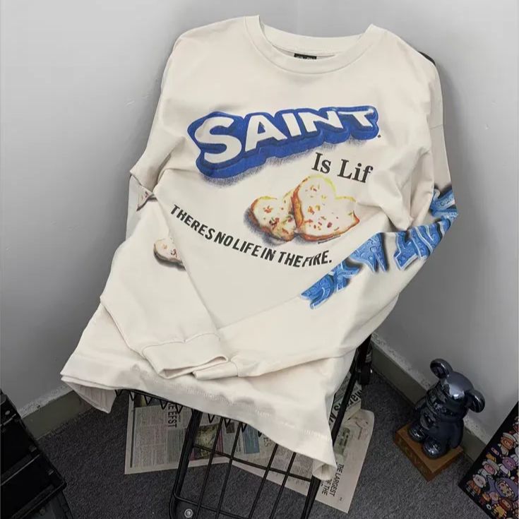 ♥ ハートプリント ヴィンテージウォッシュ ヘビーウェイト 長袖 Tシャツ ユニセックス サイズ S～XL K