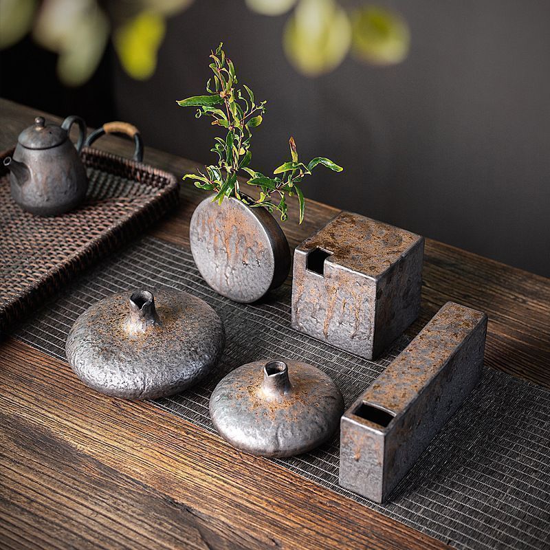 新品・未使用】 金属釉 一輪挿し 花瓶 鉄釉四角花瓶 四角一輪挿し