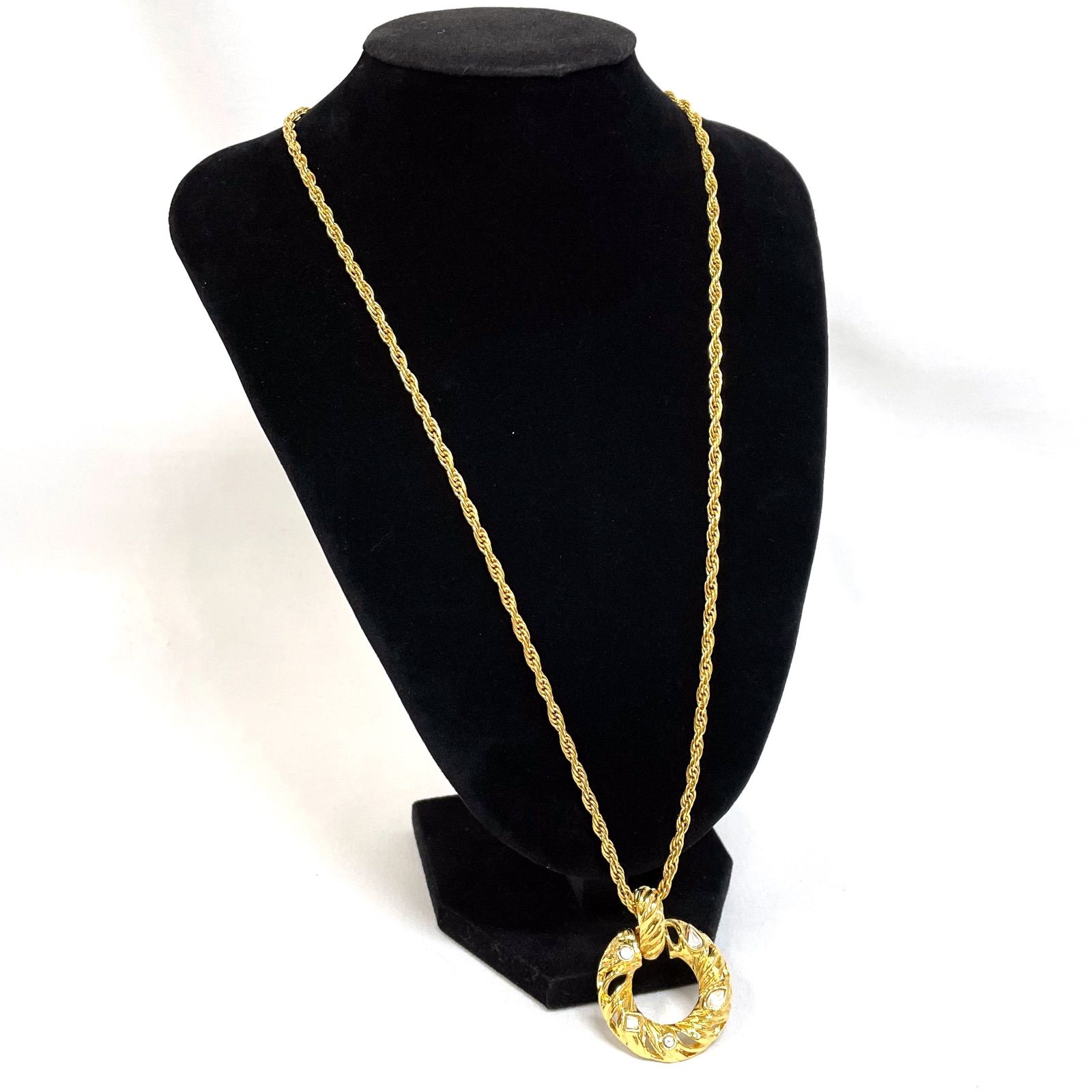 【美品】Yves Saint Laurent ツイスト　ラインストーンネックレス ABランク】 Yves Saint Laurent イブサンローラン ストーン ツイスト