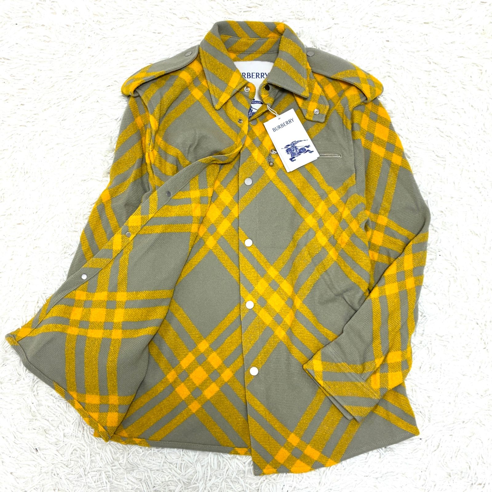 ♥タグ付き バーバリー ネルシャツ チェック シャドーホース イエロー グレー メンズ レディース Sサイズ相当 8077274