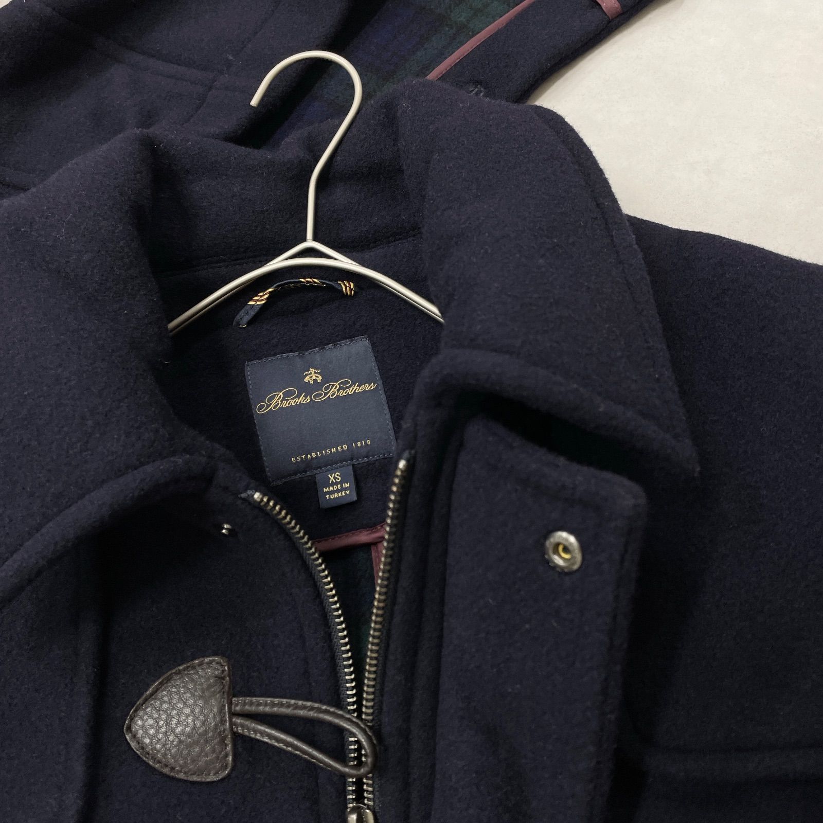 BROOKS BROTHERS ダッフルコート ネイビー L ブラックウォッチ Brooks Brothers ブルックスブラザーズ ダッフルコート フード 裏地