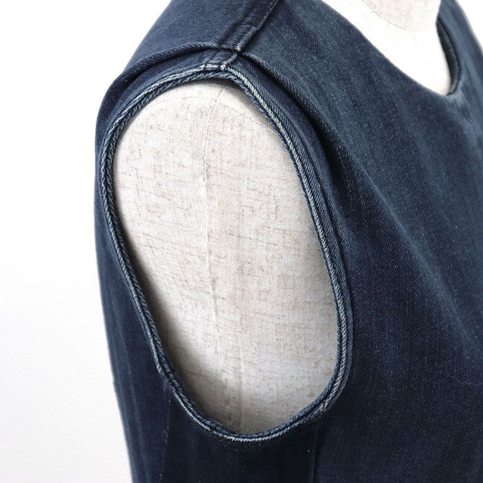  LOUIS VUITTON ルイ ヴィトン ワンピース ストレッチデニム LV ロゴ モノグラム ウィーブ パッチワーク バックジップ ノースリーブ ドレス レディース サイズ 38 インディゴ イタリア製 その他 その他