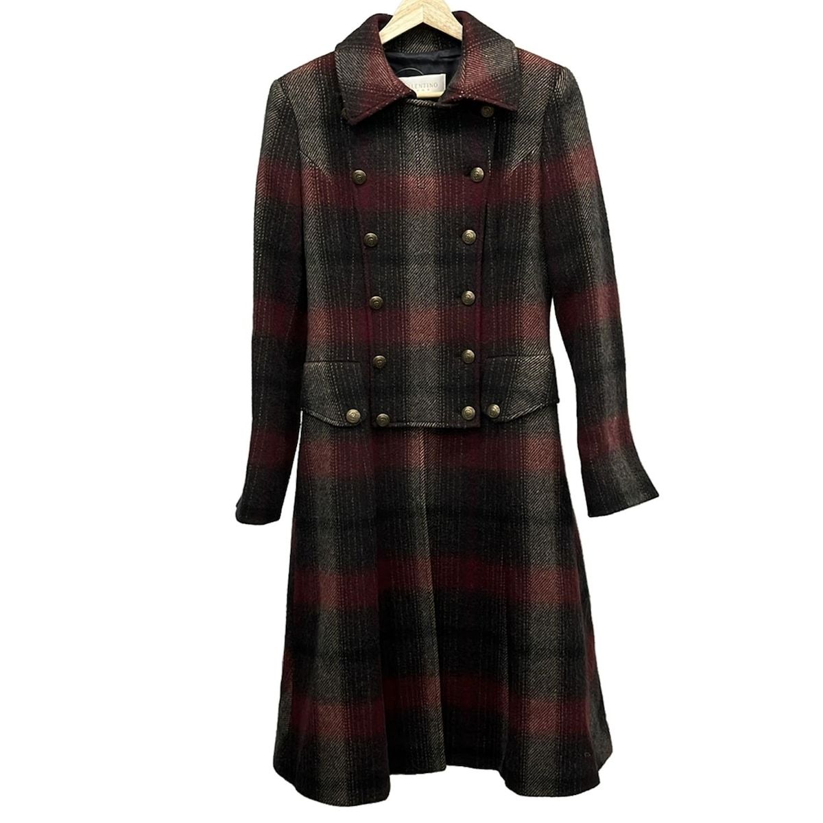 ROMA バレンチノローマ コート サイズ40|4 レディース - ボルドー×黒×ライトグレー 長袖|チェック柄|冬