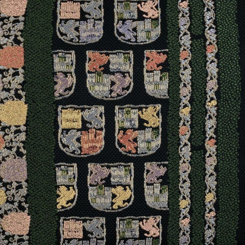 たんす屋 リユース帯 帯 袋帯 黒 カジュアル 六通 金糸 花 動物 名物裂調