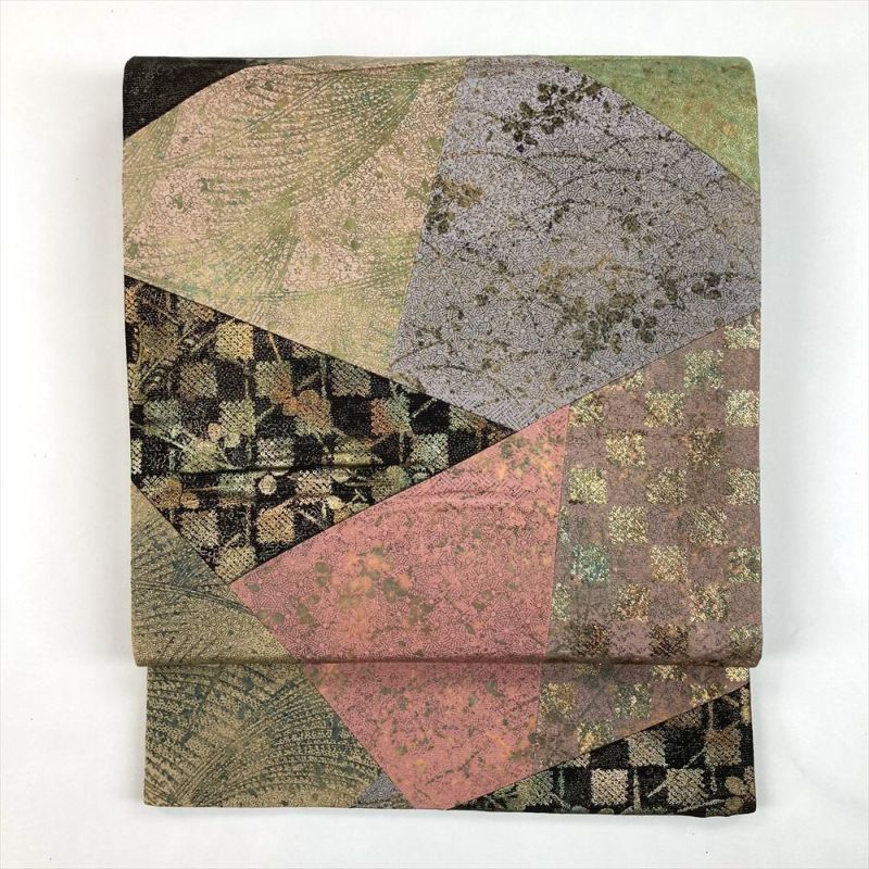 たんす屋 リユース帯 帯 袋帯 マルチカラー セミフォーマル カジュアル 全通 金彩 切り嵌め 四季花 鹿の子 市松