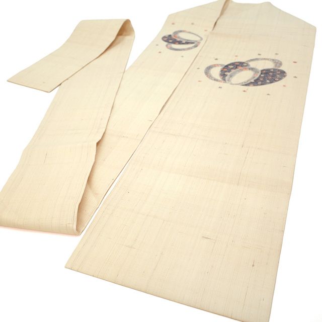 名古屋帯 正絹 ♥ 九寸 京都 しょうざん 生紬 絞り 手染め アイボリー 七宝 亀甲 花取り カジュアル なごや帯 味わい深い紬地 春 秋 冬 仕立て上がり みやがわ sb 54957