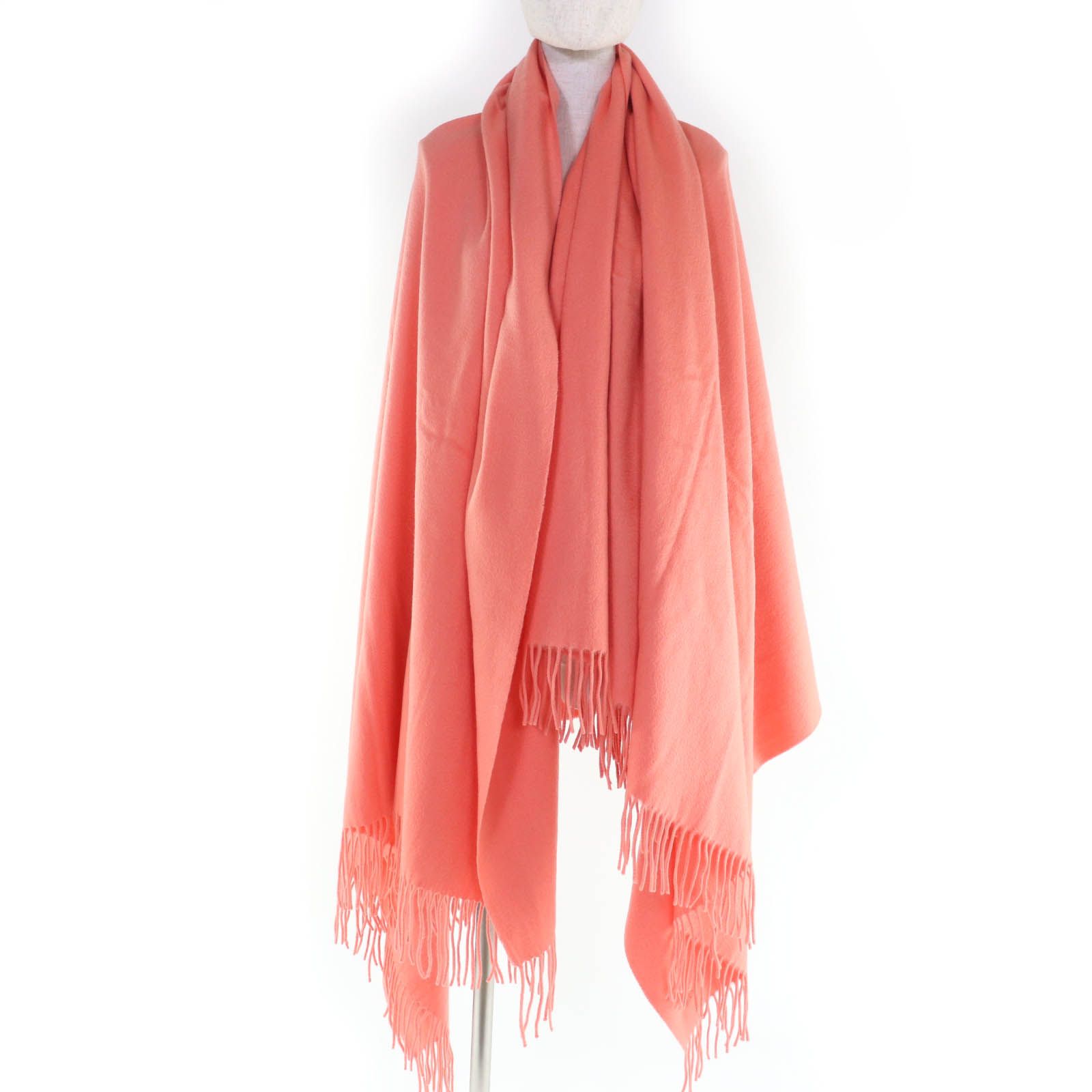 良品☆HERMES エルメス カシミヤ100％ ロゴ刺繍・フリンジ付 超大判