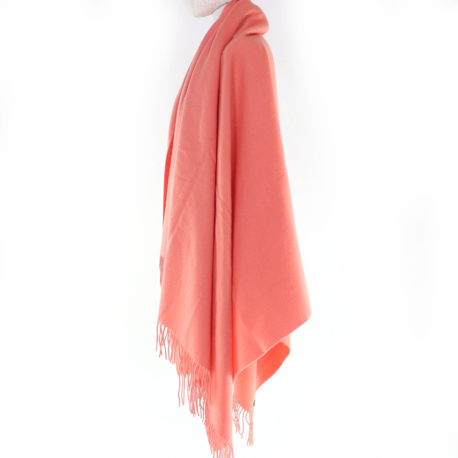 HERMES ピンク カシミヤ マフラー フリンジ付き HERMES（エルメス） 極美品☆HERMES カシミヤ100％ ロゴ刺繍入り