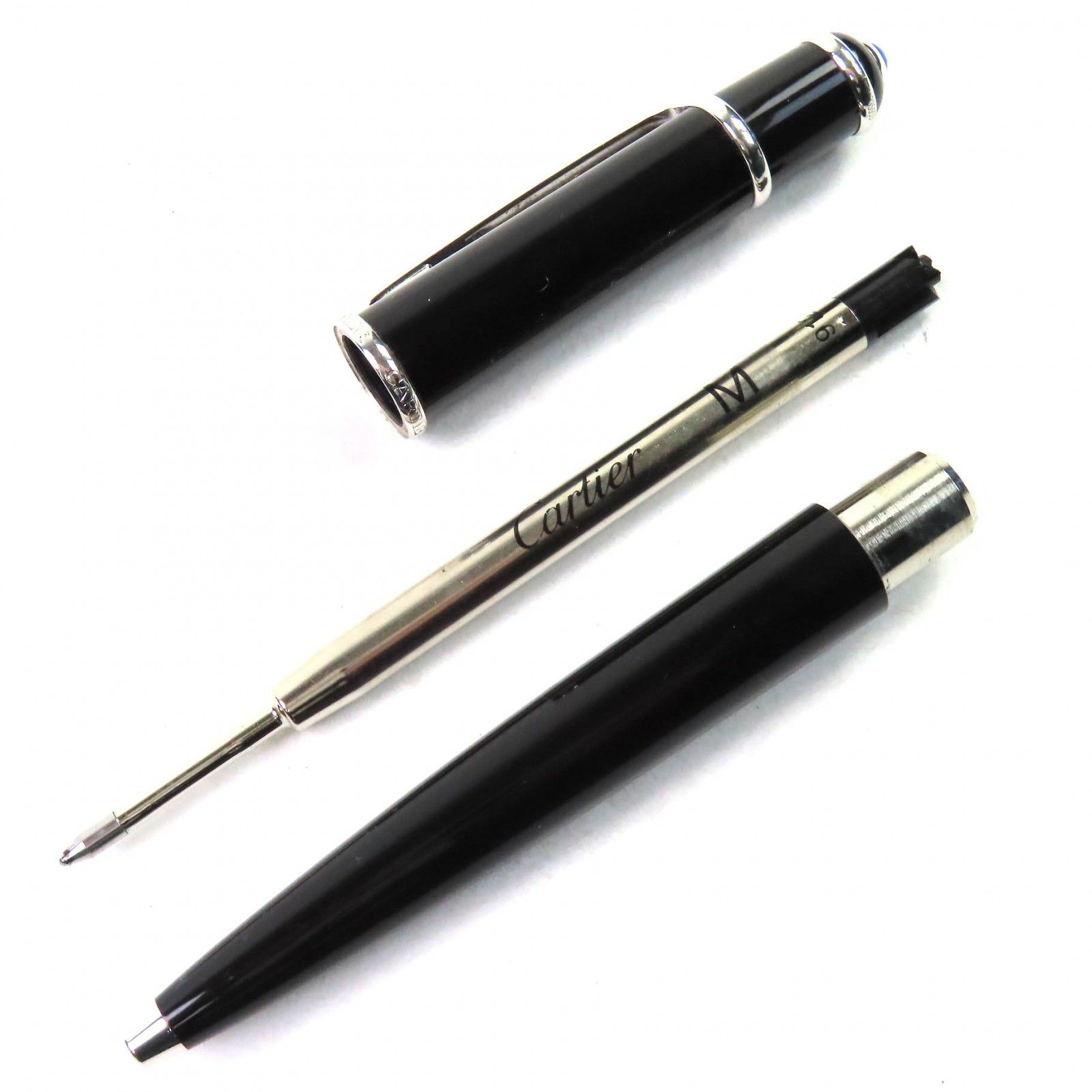 △Cartier カルティエ ディアボロ ドゥ ブルージェムストーン ツイスト式 ボールペン ブラック ドイツ製 メンズ 筆記 済み