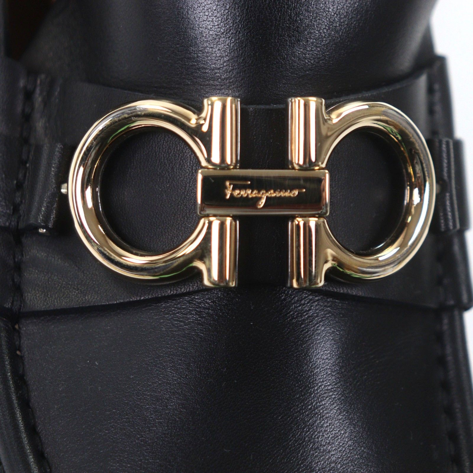  Salvatore Ferragamo サルヴァトーレフェラガモ レザー ダブルガンチーニ ローファー ブラック ゴールド金具 6.5 保存袋付き イタリア製 メンズ ローファー ブーツ 革靴