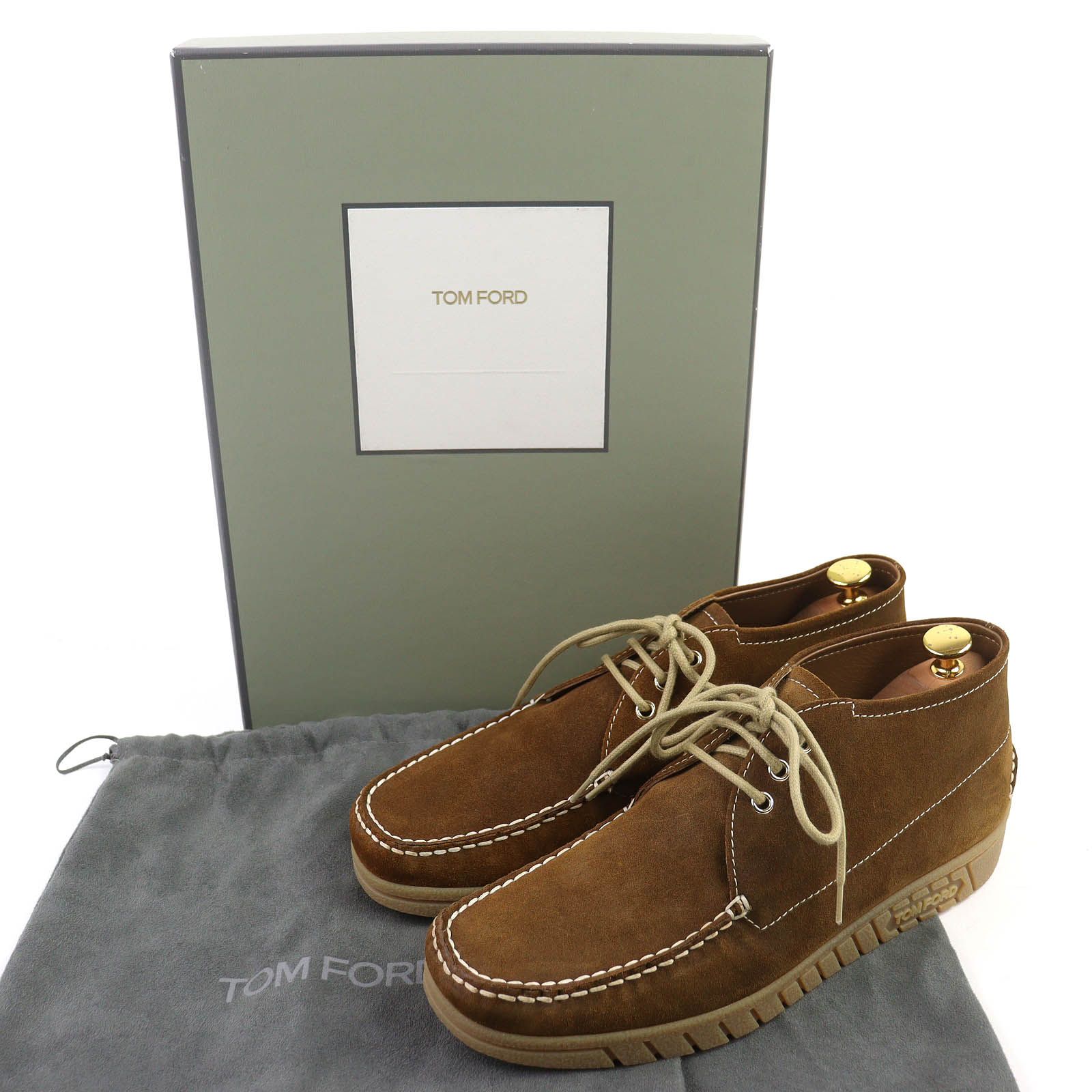 △TOM FORD トムフォード J 1332 T スウェードレザー ロゴ型押しソール モカシン ブーツ ブラウン 9 箱 保存袋付き イタリア製 メンズ 定価165 000円