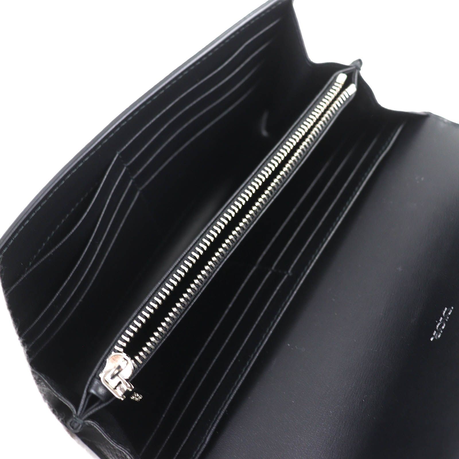 ♥品△DIOR ディオール オム サドル グレインドカーフスキン ロゴ金具 レザー ロングウォレット フラップ 長財布 ブラック 箱 保存袋付き イタリア製 メンズ 仕事着 スウェット