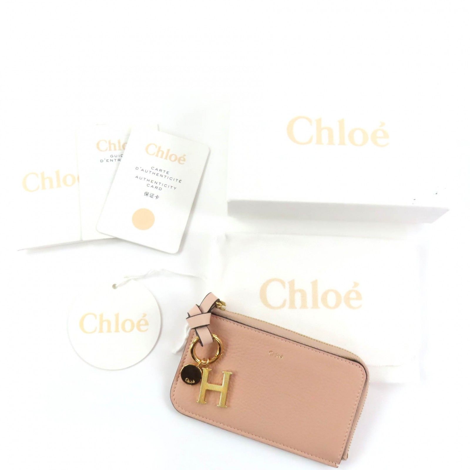 ♥品 Chloe クロエ ALPHABET パース レザー フラグメントケース|カードケース ピンク ゴールド金具 箱 保存袋付き イタリア製 レディース