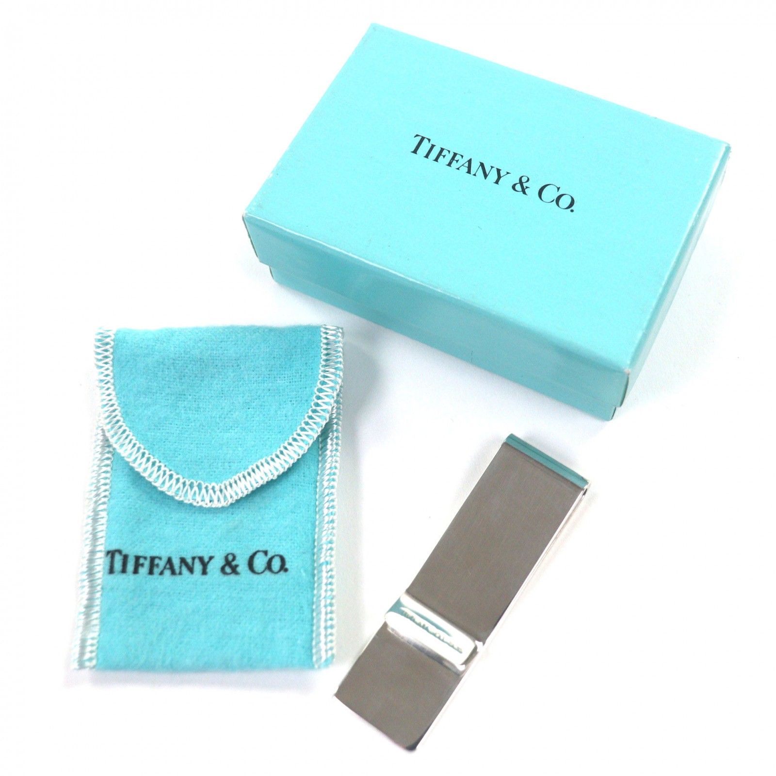 美品▽TIFFANY&Co. ティファニー SV925 ロゴ刻印入り スクエア ビル