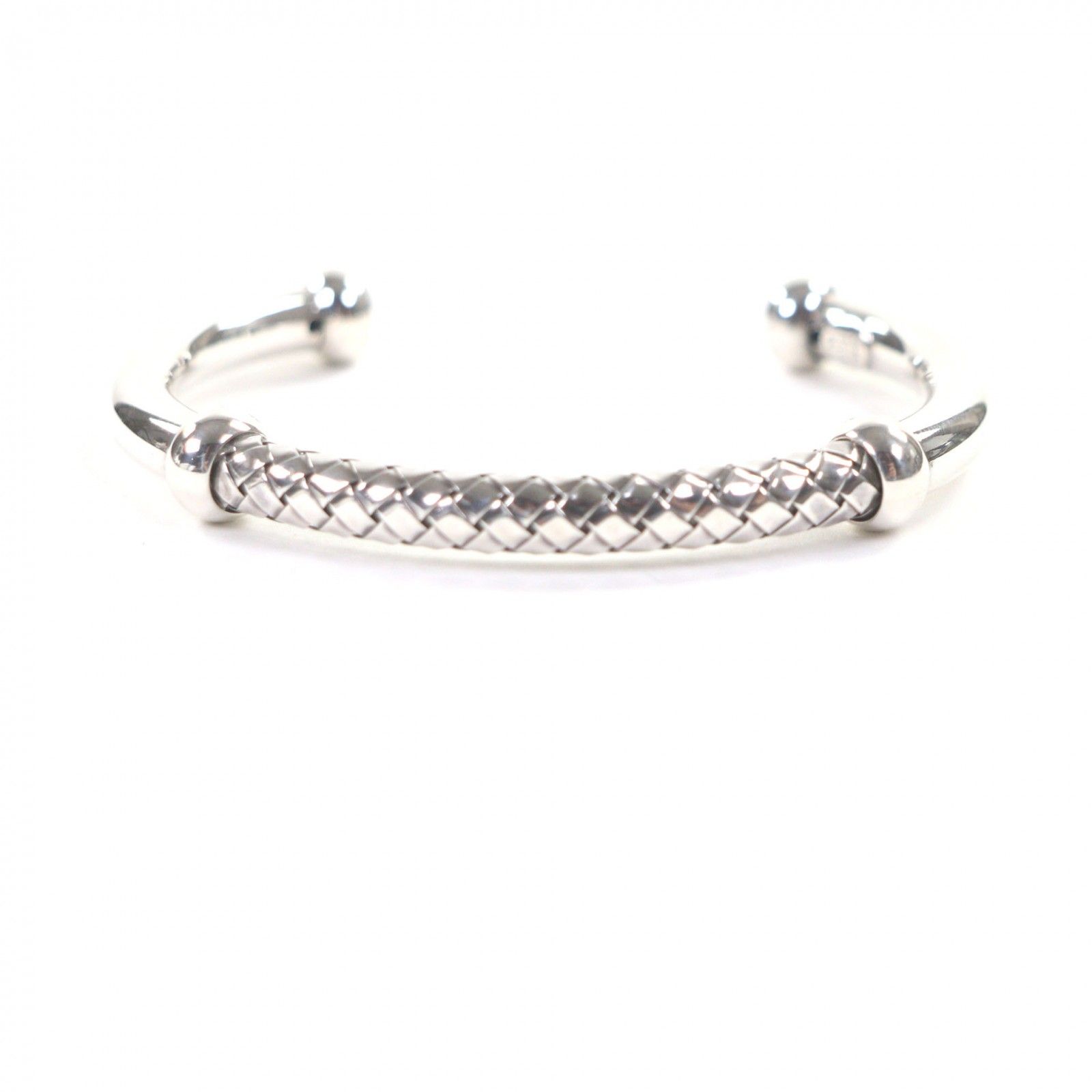 ボッテガヴェネタ 925 イントレチャート オープンブレスレット バングル シルバー イタリア製 重量18.94 g メンズ