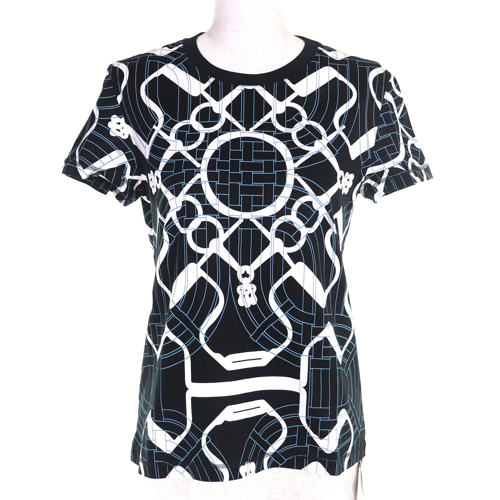 ♥品△HERMES エルメス 2025年製 Promenade du Matin 朝の散歩 コットン100％ クルーネック 半袖Ｔシャツ ブラック 34 イタリア製 レディース