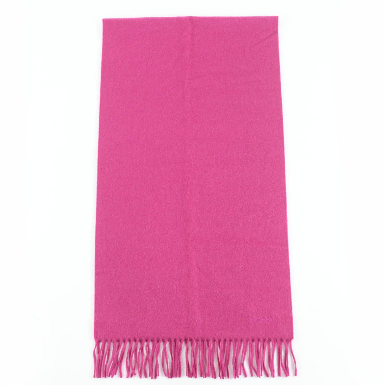 未使用品 HERMES エルメス カシミヤ100％ ローズ ロゴ刺繍入り