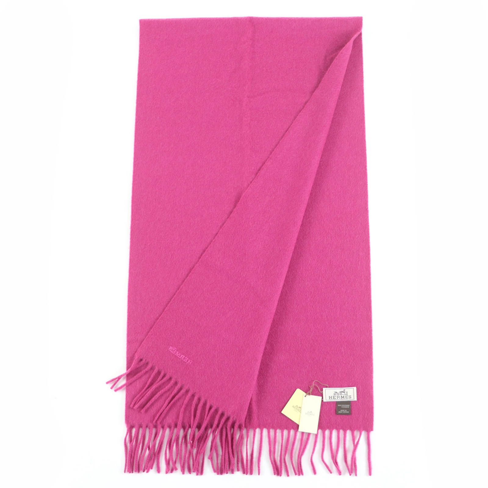 未使用品 HERMES エルメス カシミヤ100％ ローズ ロゴ刺繍入り