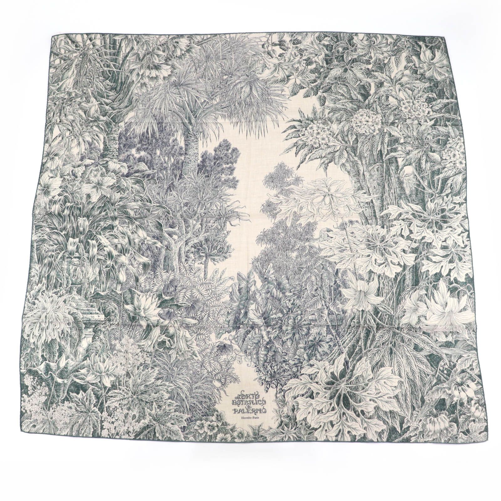 ♥品 HERMES エルメス 24 AW カレジェアン カレ140 All Orto Botanico di Palermo パレルモの植物園 カシミヤ シルク ヴェールロデン|ナチュラル スカーフ き フランス製 レディース